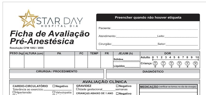 FICHA DE AVALIAÇÃO PRE ANESTESIA