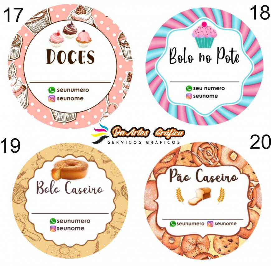 Adesivos Bolo Rótulo Doces Pers. bolo de pote, doce 5 x 5