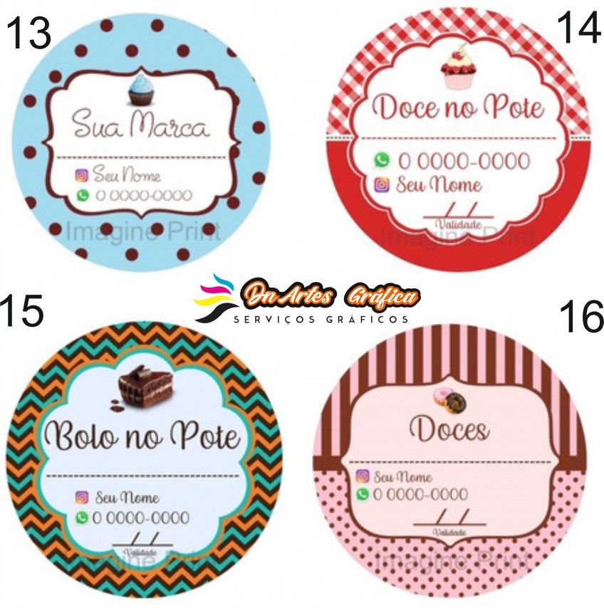 Adesivos Bolo Rótulo Doces Pers. bolo de pote, doce 5 x 5